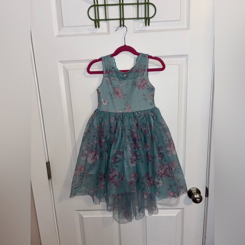 Floral Kids Dress in Teal and Pink